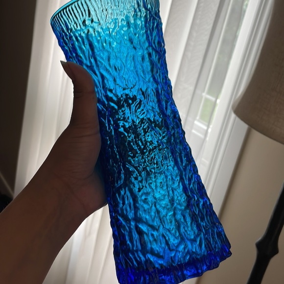 Stunning 1970s vintage bark texture vase blue turquoise - Picture 6 of 10